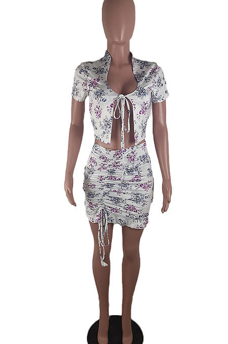 Pure Color Printing Sexy Draw string Skirts Sets BLE2250