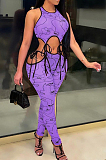 Digital Printing Sleeveless Long Pants Hollow Out Sexy Two-Piece ARM8253