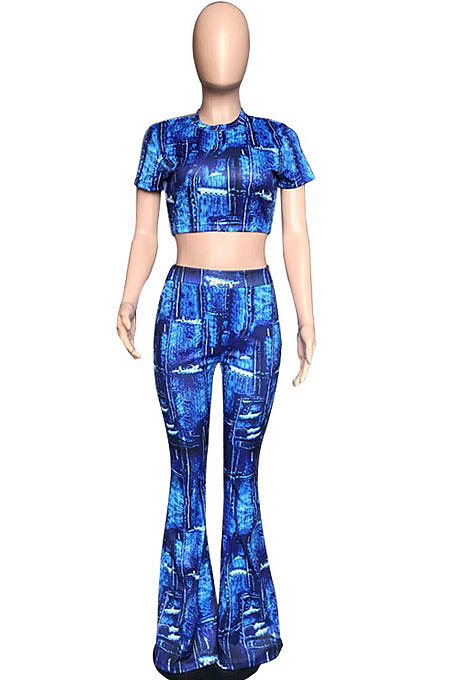 Fashion Casual Imitation Cowboy Printing Two-Pieces WXY8834