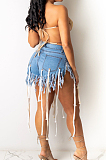 Fashion Stretch Tassel Casual Denim Shorts E8567