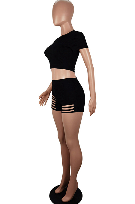 Short Sleeve T-Shirt Short Pants Hurnt Folwer Two-Piece LS6415