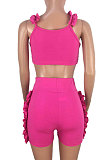 Summer Sexy Women Falbala V Neck Backless Pure Color Two-Pieces MDF5052