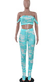 Sexy Slip Bandeau Bra Tie Dye Draw String Ruffle Long Pants Sets MA6670