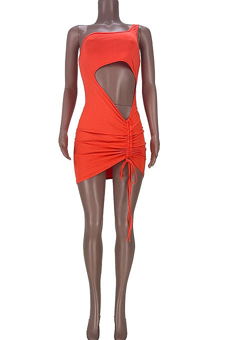 Trendy Casual Women Bind Hollow Out Ruffle Mini Dress MDF5217
