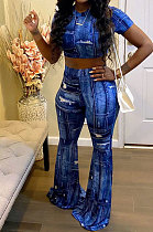 Fashion Casual Imitation Cowboy Printing Two-Pieces WXY8834