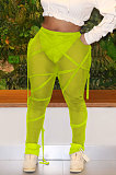 High Elastic Perspective Polyester Mesh Bind Sport Long Prants QQM4234
