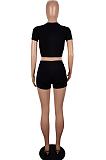 Short Sleeve T-Shirt Short Pants Hurnt Folwer Two-Piece LS6415