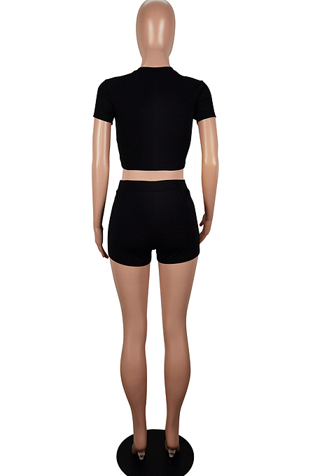 Short Sleeve T-Shirt Short Pants Hurnt Folwer Two-Piece LS6415