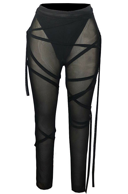 High Elastic Perspective Polyester Mesh Bind Sport Long Prants QQM4234