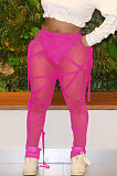 High Elastic Perspective Polyester Mesh Bind Sport Long Prants QQM4234