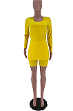 Prue Color Long Slevee Open Fork Short Pants Casual Two-Piece ARM8249