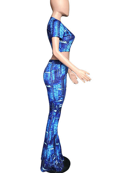Fashion Casual Imitation Cowboy Printing Two-Pieces WXY8834
