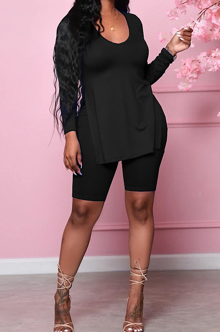 Prue Color Long Slevee Open Fork Short Pants Casual Two-Piece ARM8249