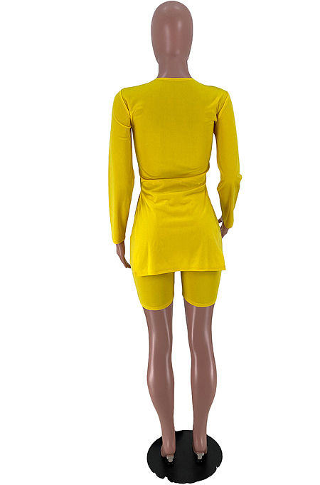 Prue Color Long Slevee Open Fork Short Pants Casual Two-Piece ARM8249