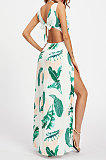 Sexy Euramerican Digital Printing Open Fork Backless Deep V Long Dress K8306
