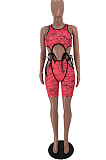 Digital Printing Sleeveless Short Pants Hollow Out Sexy Two-Piece ARM8252