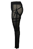 High Elastic Perspective Polyester Mesh Bind Sport Long Prants QQM4234