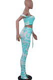 Sexy Slip Bandeau Bra Tie Dye Draw String Ruffle Long Pants Sets MA6670