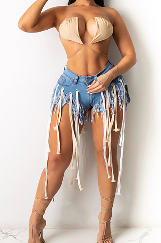 Fashion Stretch Tassel Casual Denim Shorts E8567