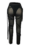 High Elastic Perspective Polyester Mesh Bind Sport Long Prants QQM4234