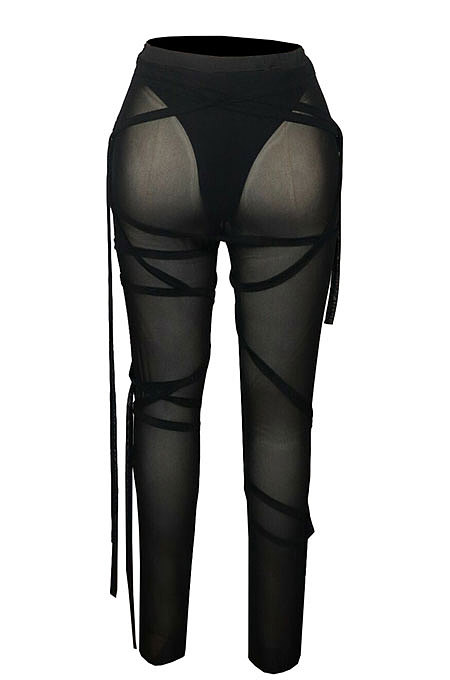 High Elastic Perspective Polyester Mesh Bind Sport Long Prants QQM4234