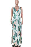 Sexy Euramerican Digital Printing Open Fork Backless Deep V Long Dress K8306