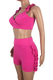 Summer Sexy Women Falbala V Neck Backless Pure Color Two-Pieces MDF5052