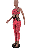 Digital Printing Sleeveless Long Pants Hollow Out Sexy Two-Piece ARM8253