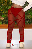 High Elastic Perspective Polyester Mesh Bind Sport Long Prants QQM4234