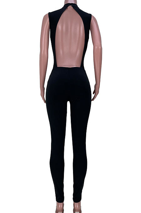 Fashion Casual Chest Eyelet Bind Sexy Backless Bodycon Jumpsuits MDF5216