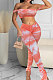 Sexy Slip Bandeau Bra Tie Dye Draw String Ruffle Long Pants Sets MA6670