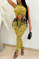 Digital Printing Sleeveless Long Pants Hollow Out Sexy Two-Piece ARM8253