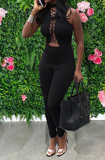 Fashion Casual Chest Eyelet Bind Sexy Backless Bodycon Jumpsuits MDF5216