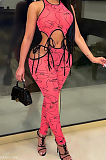 Digital Printing Sleeveless Long Pants Hollow Out Sexy Two-Piece ARM8253