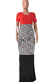 Sexy Three Color Spliced Leopard Print Head Open Fork Dresses HG097