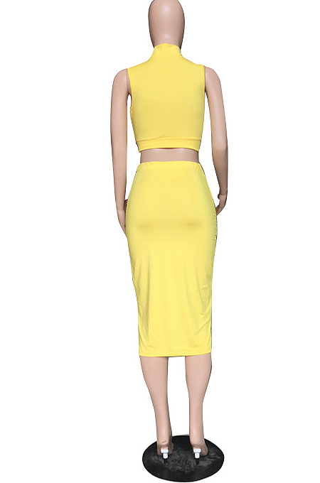 Fashion Prue Color Skirts Slotted Sleeveless Two-Piece HYY8058
