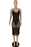Fashion Sexy Sling Net Yarn V Neck Dresses YYZ531