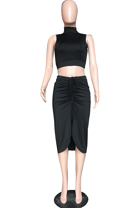Fashion Prue Color Skirts Slotted Sleeveless Two-Piece HYY8058