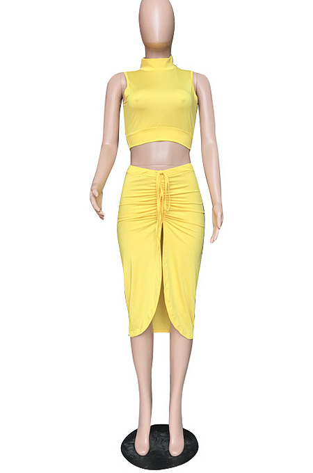 Fashion Prue Color Skirts Slotted Sleeveless Two-Piece HYY8058
