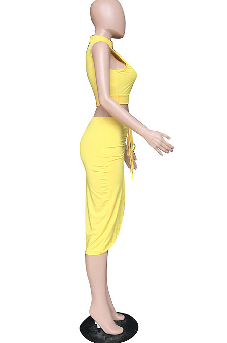 Fashion Prue Color Skirts Slotted Sleeveless Two-Piece HYY8058