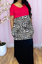 Sexy Three Color Spliced Leopard Print Head Open Fork Dresses HG097