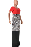Sexy Three Color Spliced Leopard Print Head Open Fork Dresses HG097