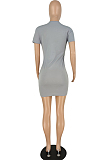 V Neck Print Hole Short Sleeve Dresses YYZ749