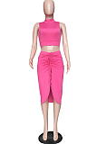 Fashion Prue Color Skirts Slotted Sleeveless Two-Piece HYY8058