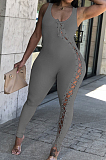 Sexy Prue Color Eyelet Bind Zipper Jumpsuits HG099