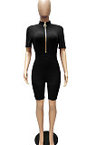 Fashion Euramerican Women Pure Color Zipper Romper Shorts WMZ2627