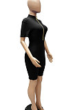 Fashion Euramerican Women Pure Color Zipper Romper Shorts WMZ2627