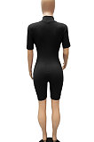 Fashion Euramerican Women Pure Color Zipper Romper Shorts WMZ2627