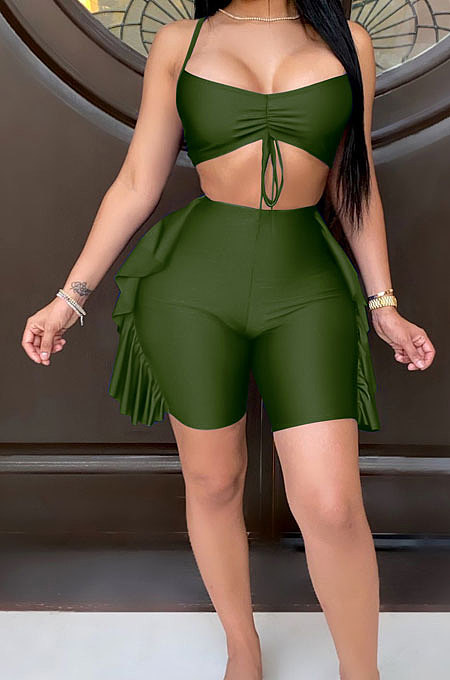 Women Slip Shorts Sets Spring Summer Midriff Backless Sport Two-Pieces WMZ2419