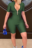Fashion Euramerican Women Pure Color Zipper Romper Shorts WMZ2627